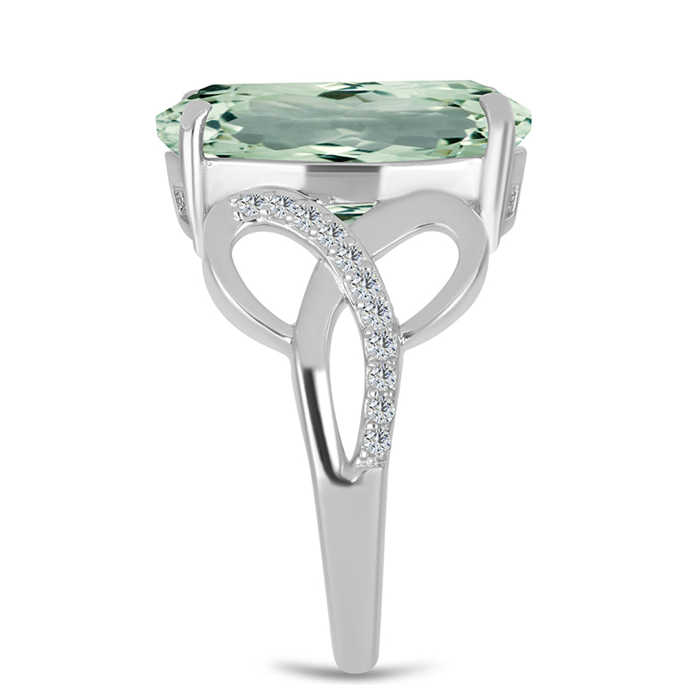 Anillo de Plata con Amatista Verde y Topacio Blanco 4 