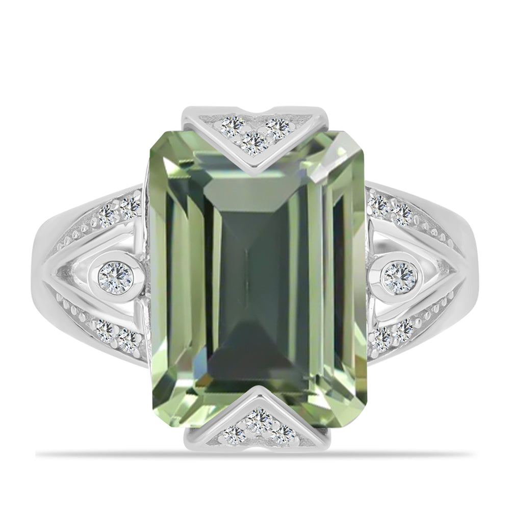 Anillo de Plata con Amatista Verde y Topacio Blanco