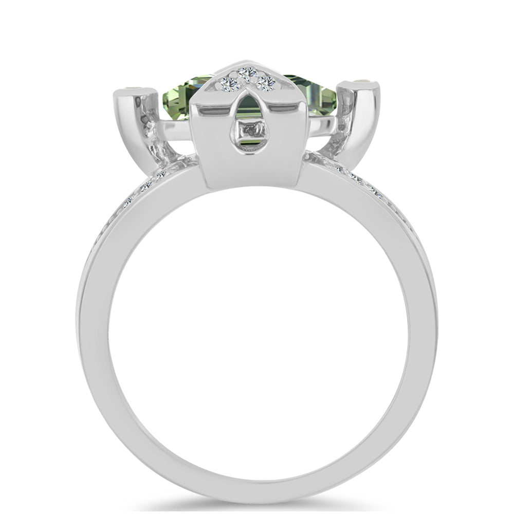 Anillo de Plata con Amatista Verde y Topacio Blanco 2 