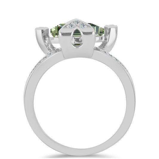 Anillo de Plata con Amatista Verde y Topacio Blanco