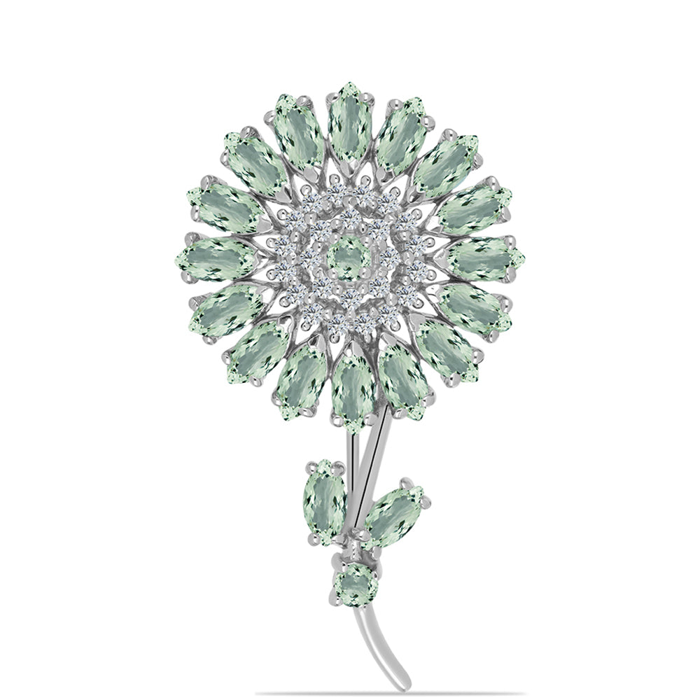 Broche de Plata con Amatista Verde y Topacio Blanco