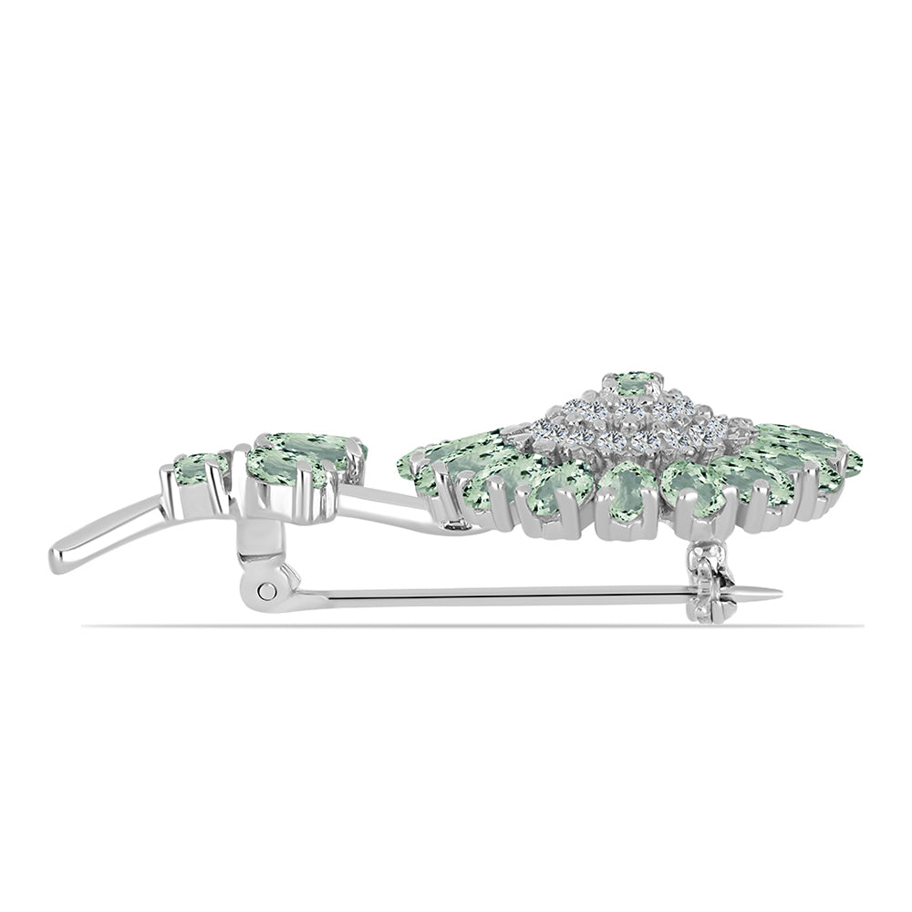 Broche de Plata con Amatista Verde y Topacio Blanco 2 