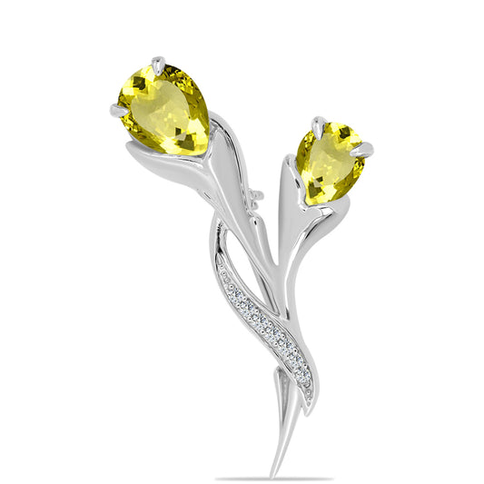 Broche de Plata con Topacio Limón y Topacio Blanco