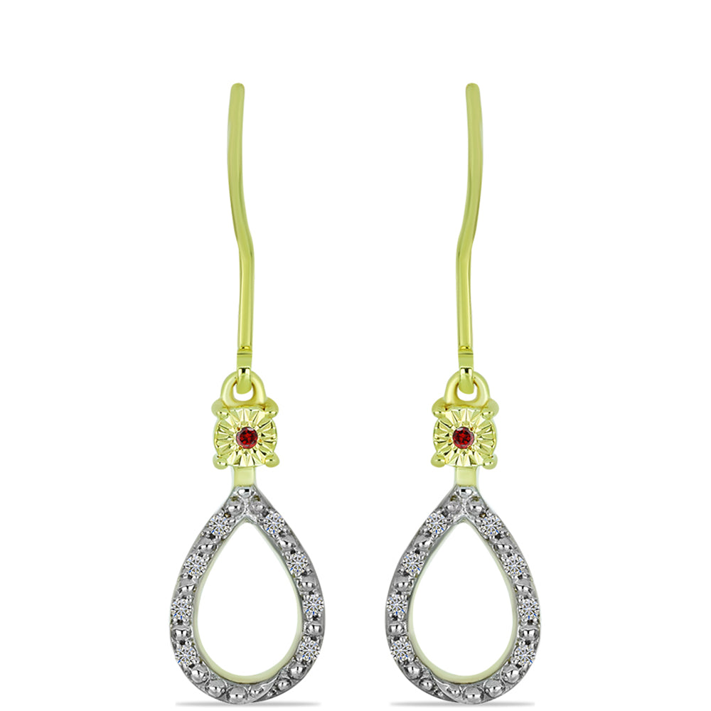 Pendientes de Plata Bañada en Oro con Diamante Rojo y Diamante blanco