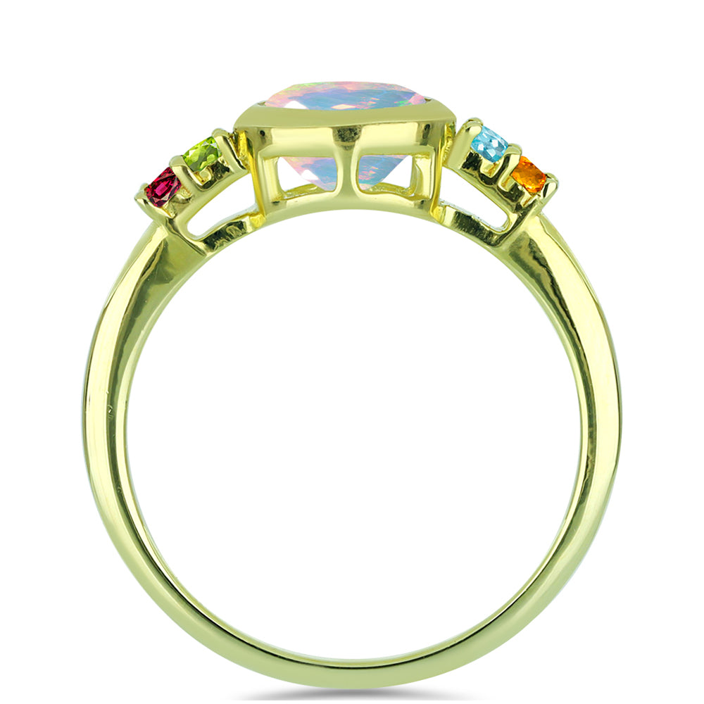 Anillo de Plata Bañada en Oro con Ópalo Welo y Chakra Turmalina