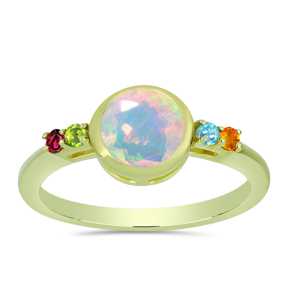 Anillo de Plata Bañada en Oro con Ópalo Welo y Chakra Turmalina