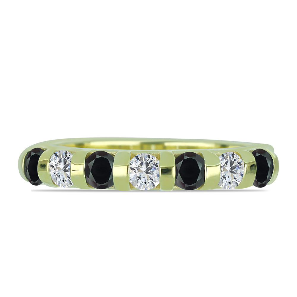 Anillo de Plata Bañada en Oro con Obsidiana y Topacio Blanco 1 