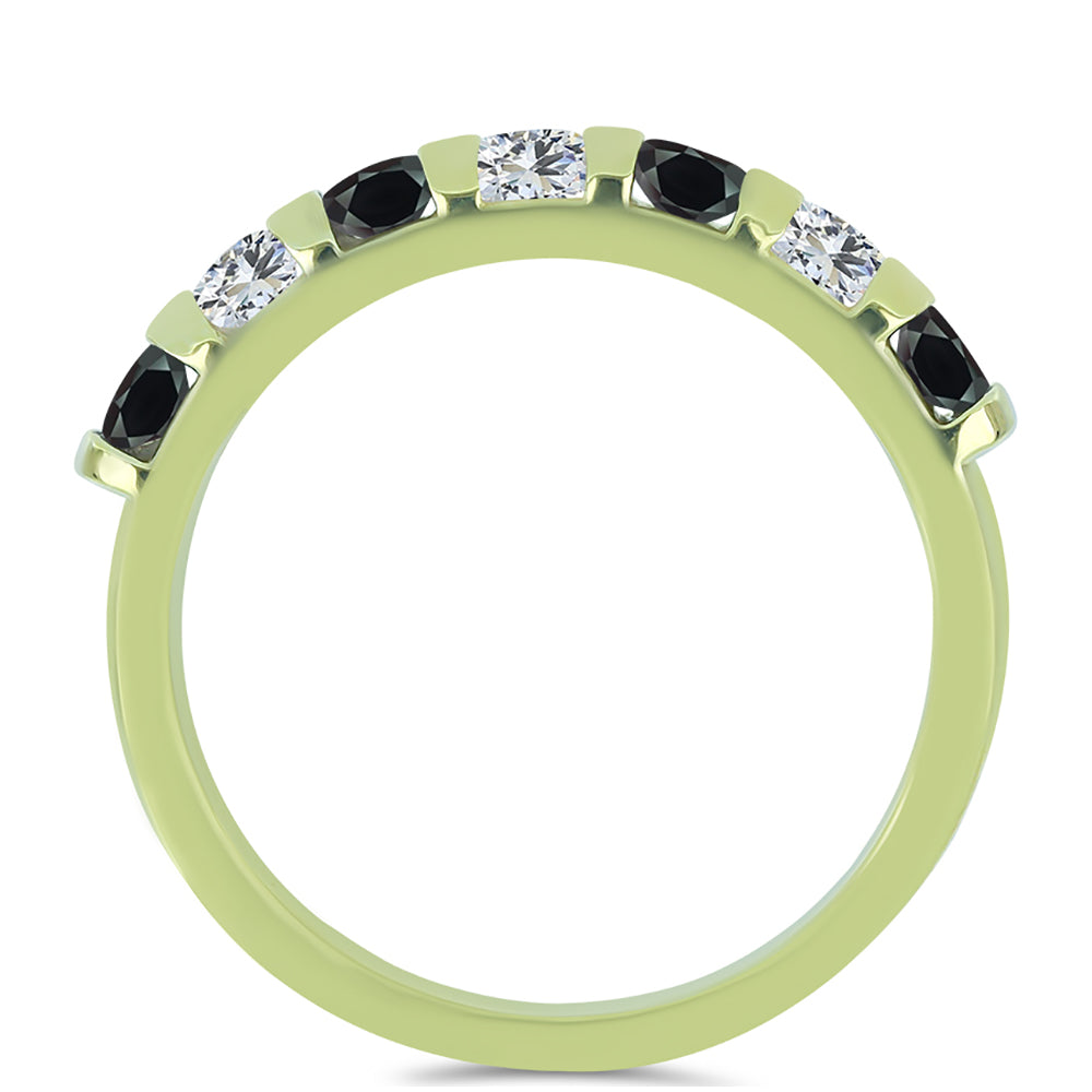 Anillo de Plata Bañada en Oro con Obsidiana y Topacio Blanco