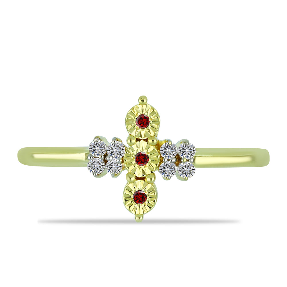 Anillo de Plata Bañada en Oro con Diamante Rojo y Diamante blanco 1 