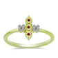 Anillo de Plata Bañada en Oro con Diamante Rojo y Diamante blanco