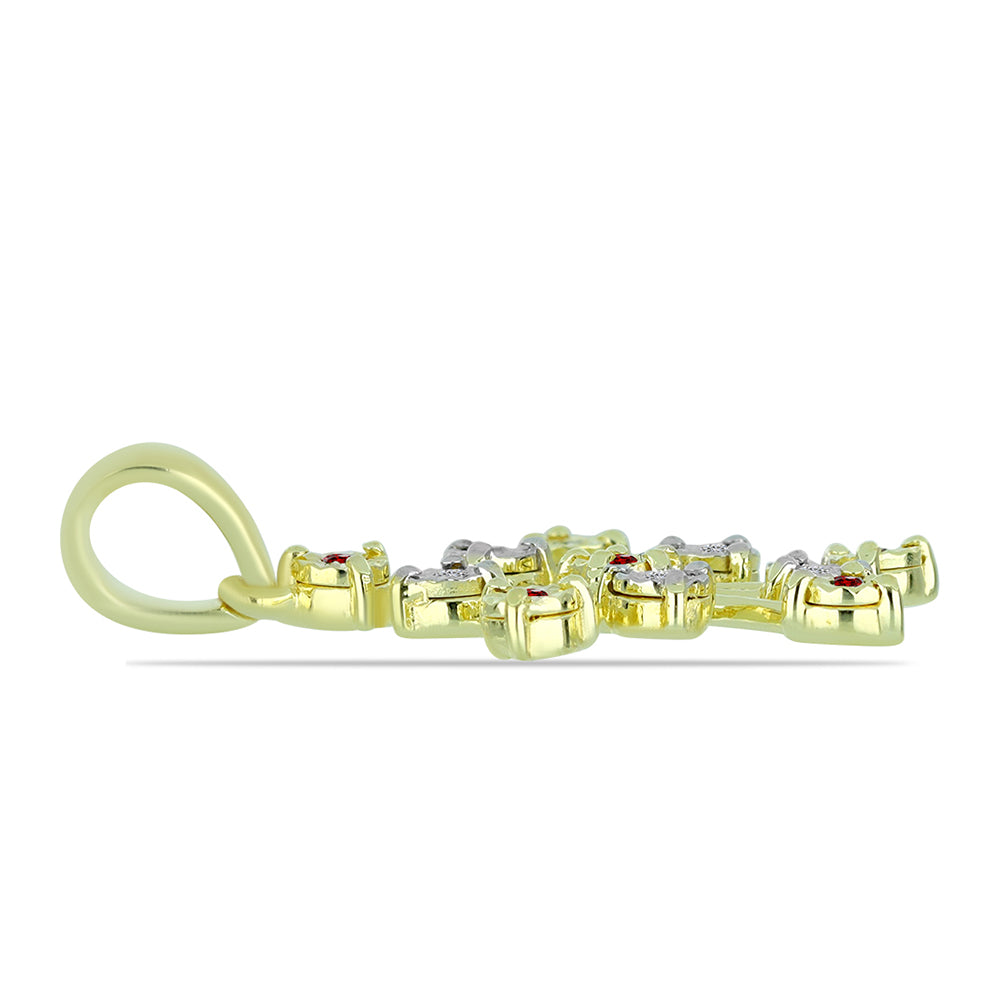 Colgante de Plata Bañada en Oro con Diamante Rojo y Diamante blanco 2 
