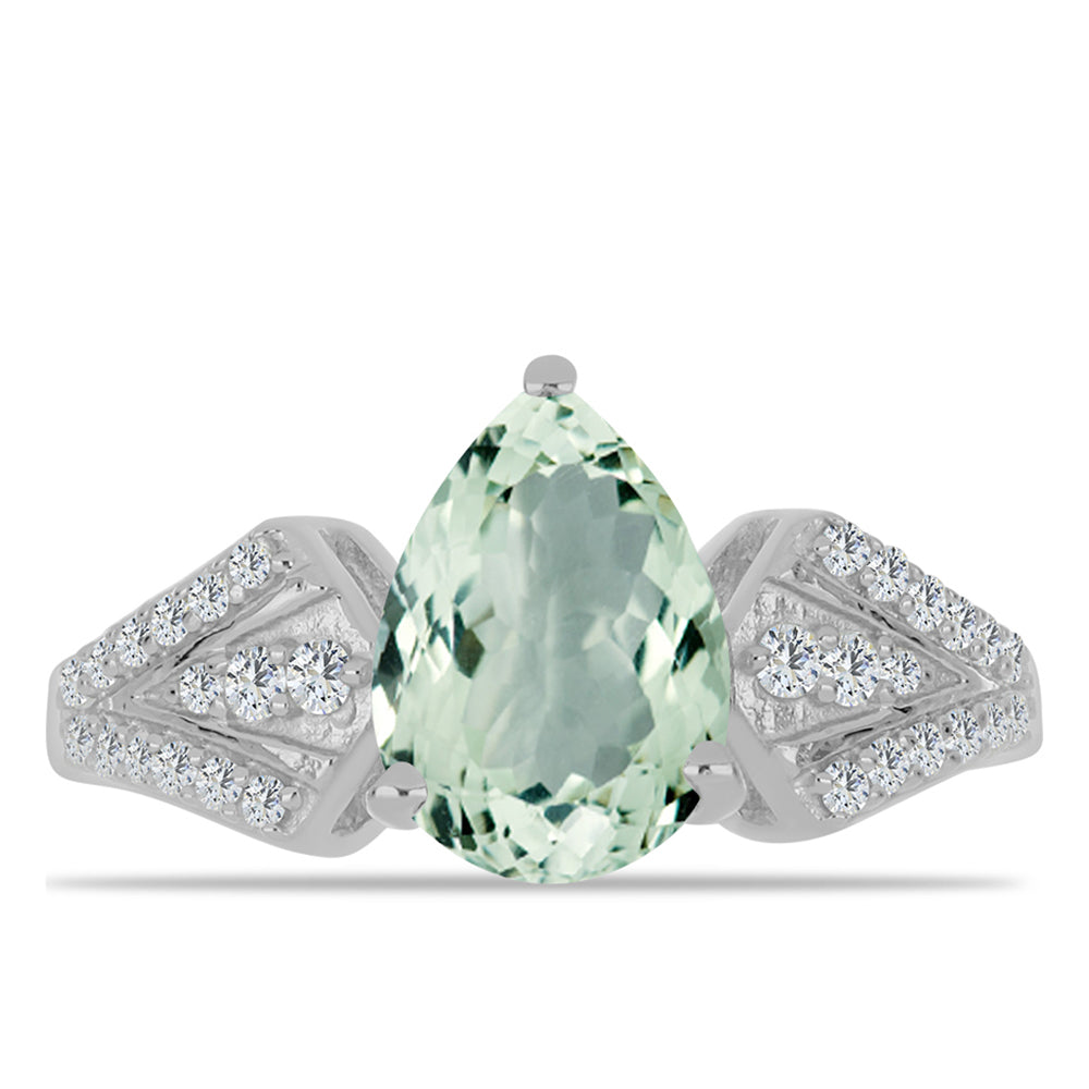 Anillo de Plata con Amatista Verde y Topacio Blanco