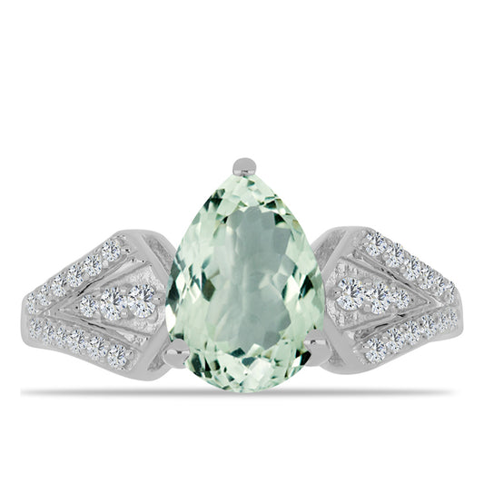 Anillo de Plata con Amatista Verde y Topacio Blanco
