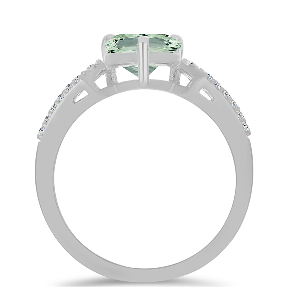 Anillo de Plata con Amatista Verde y Topacio Blanco
