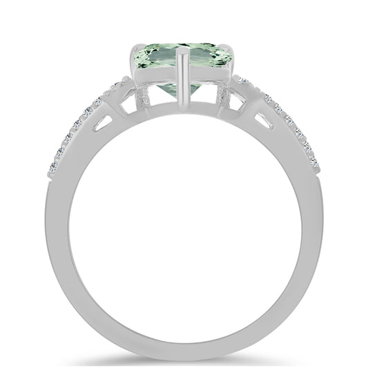 Anillo de Plata con Amatista Verde y Topacio Blanco