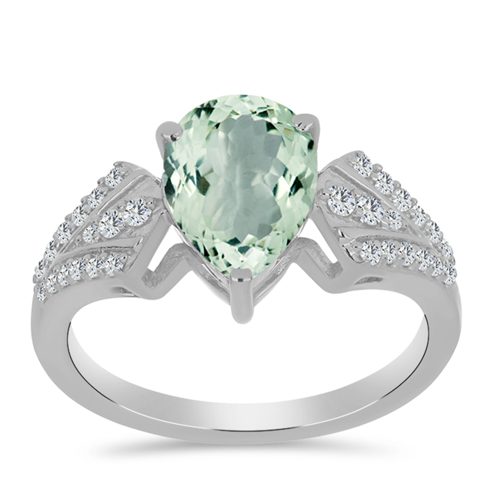 Anillo de Plata con Amatista Verde y Topacio Blanco