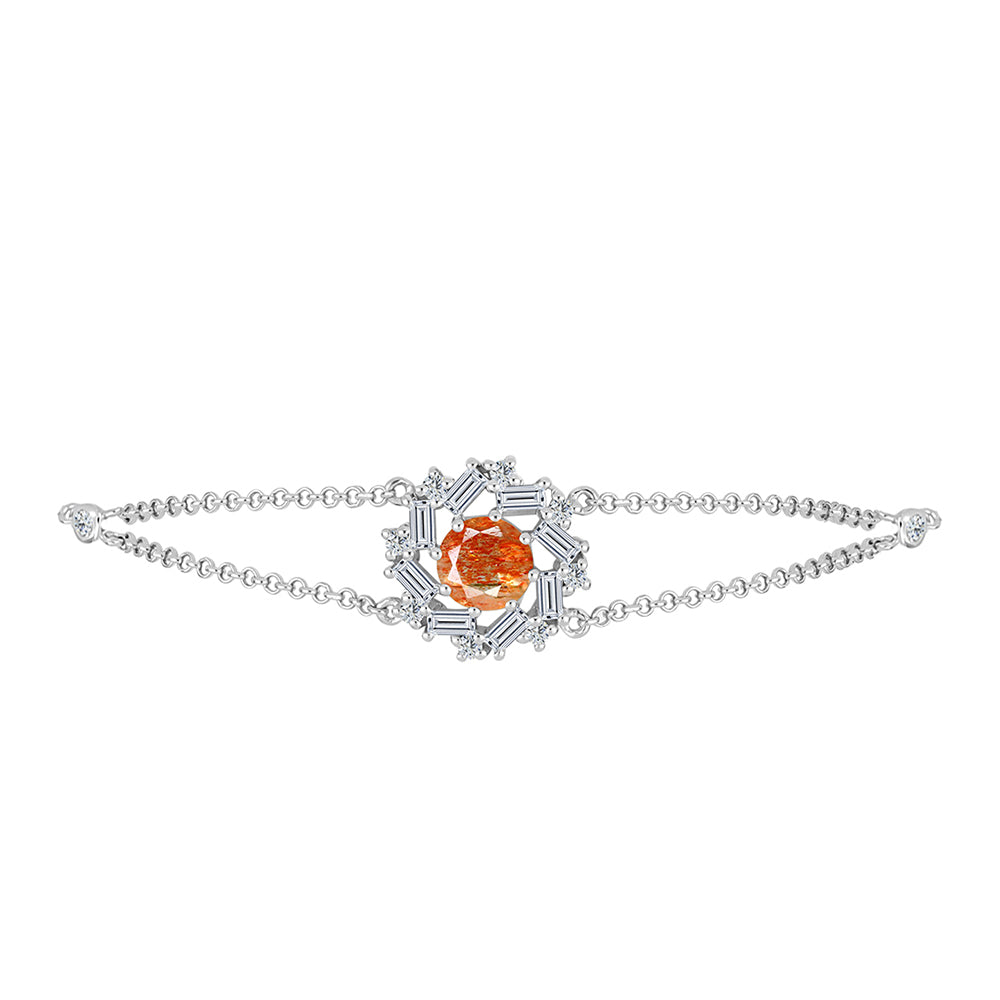 Pulsera de Plata con Piedra Solar de Oregon y Topacio Blanco