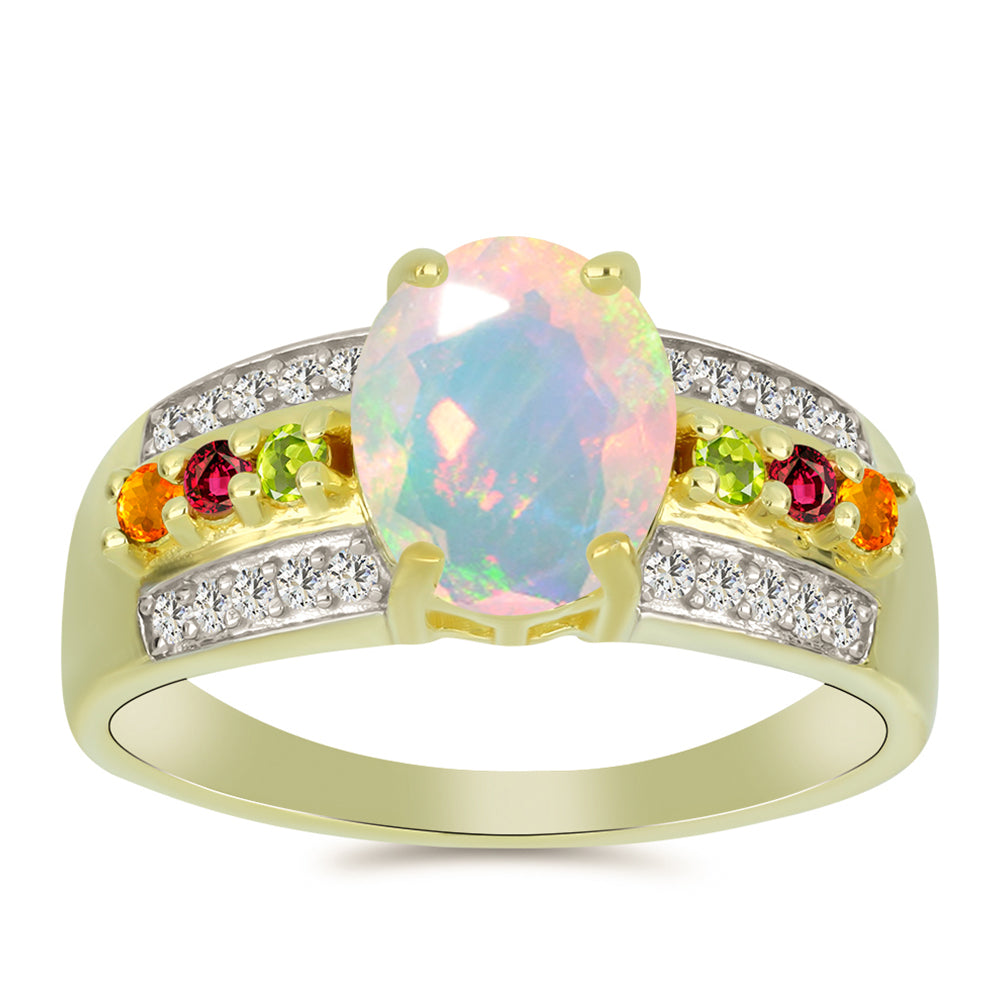 Anillo de Plata Bañada en Oro con Ópalo Welo y Chakra Turmalina 1 