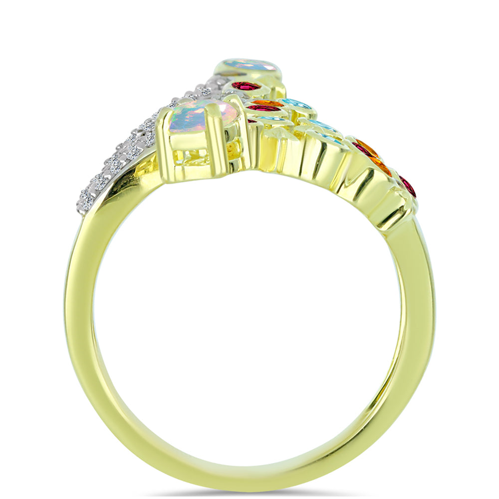 Anillo de Plata Bañada en Oro con Ópalo Welo y Chakra Turmalina 2 