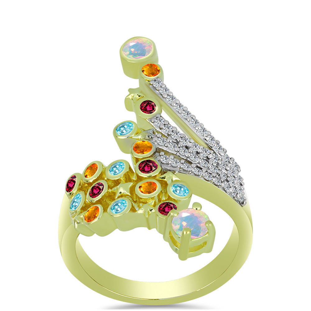 Anillo de Plata Bañada en Oro con Ópalo Welo y Chakra Turmalina 3 