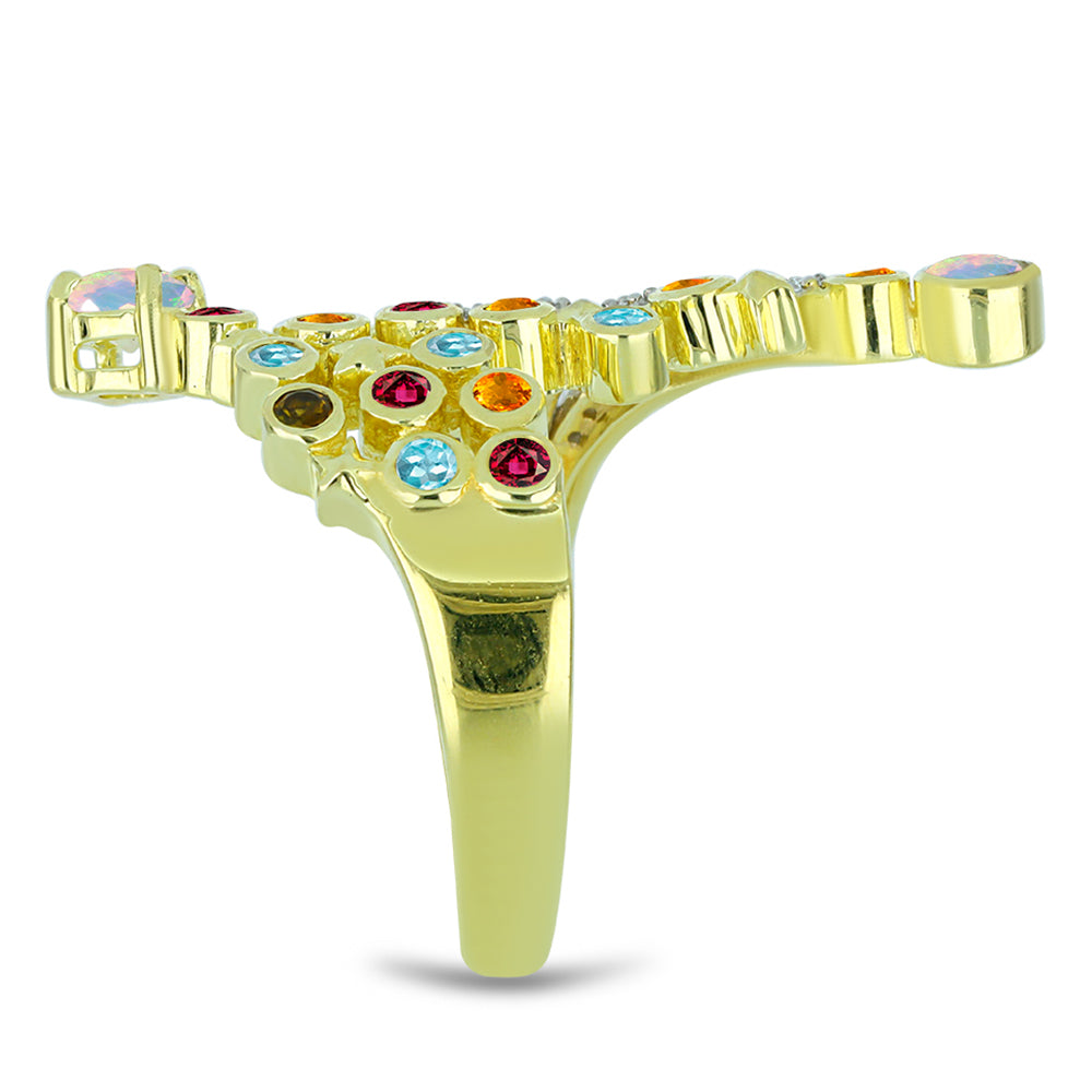 Anillo de Plata Bañada en Oro con Ópalo Welo y Chakra Turmalina