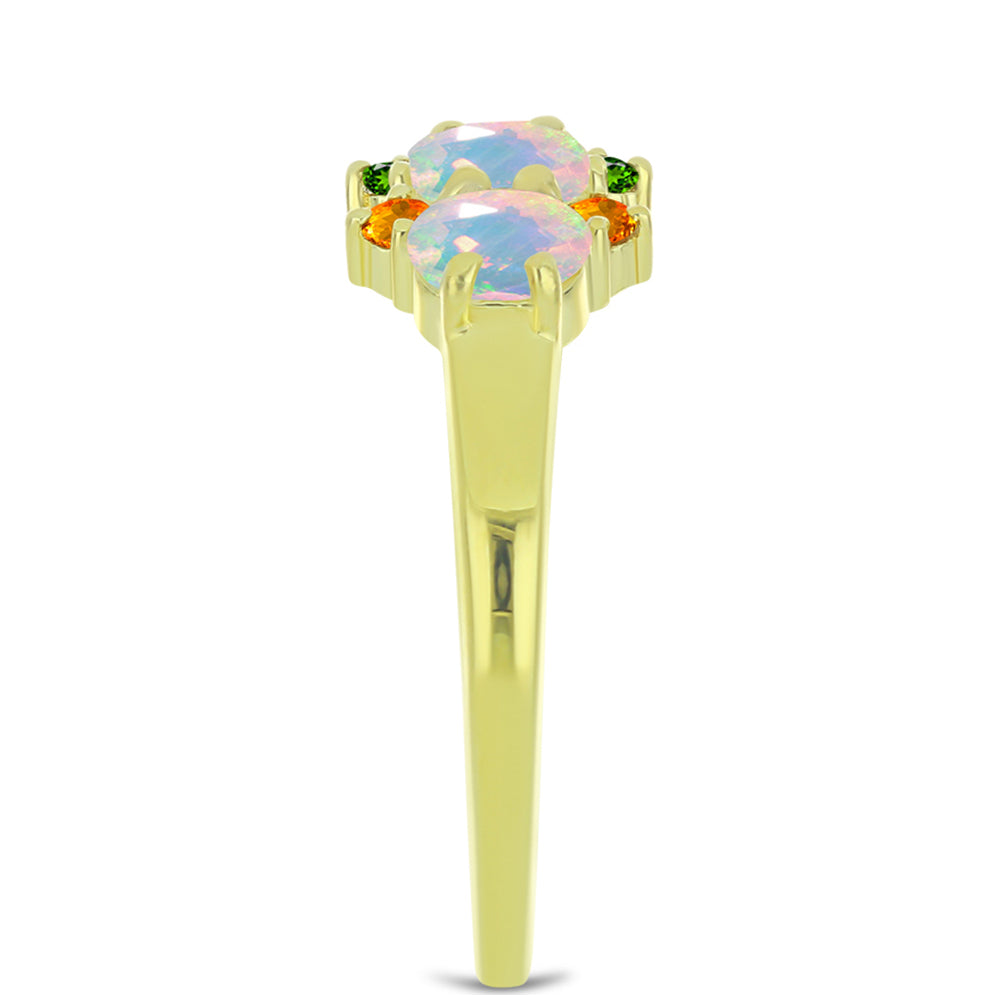 Anillo de Plata Bañada en Oro con Ópalo Welo y Chakra Turmalina 4 