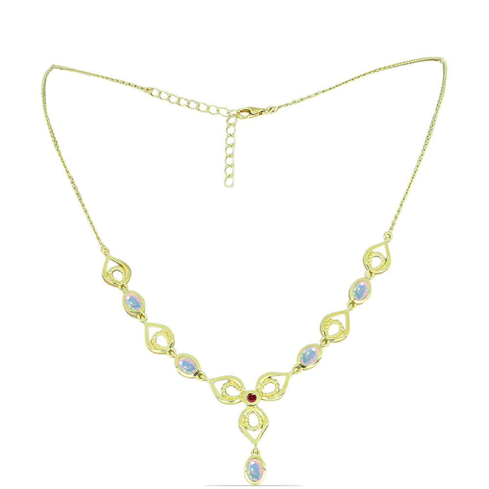 Collar de Plata Bañada en Oro con Ópalo Welo y Chakra Turmalina 1 