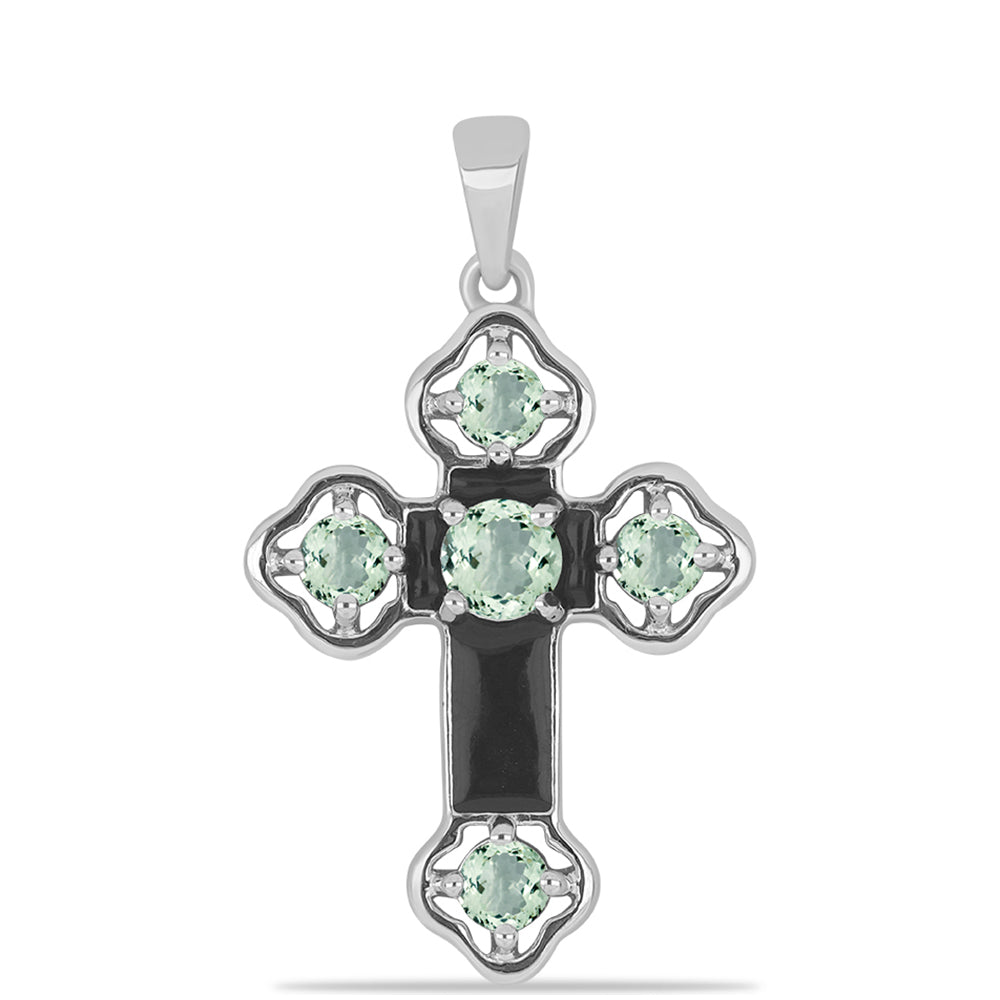 Cruz Colgante de Plata con Amatista Verde 1 