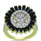 Anillo de Plata Bañada en Oro con Obsidiana y Topacio Blanco