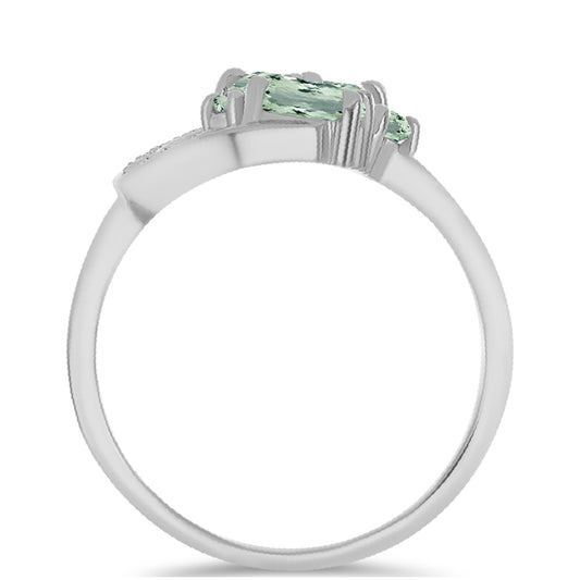 Anillo de Plata con Amatista Verde y Topacio Blanco