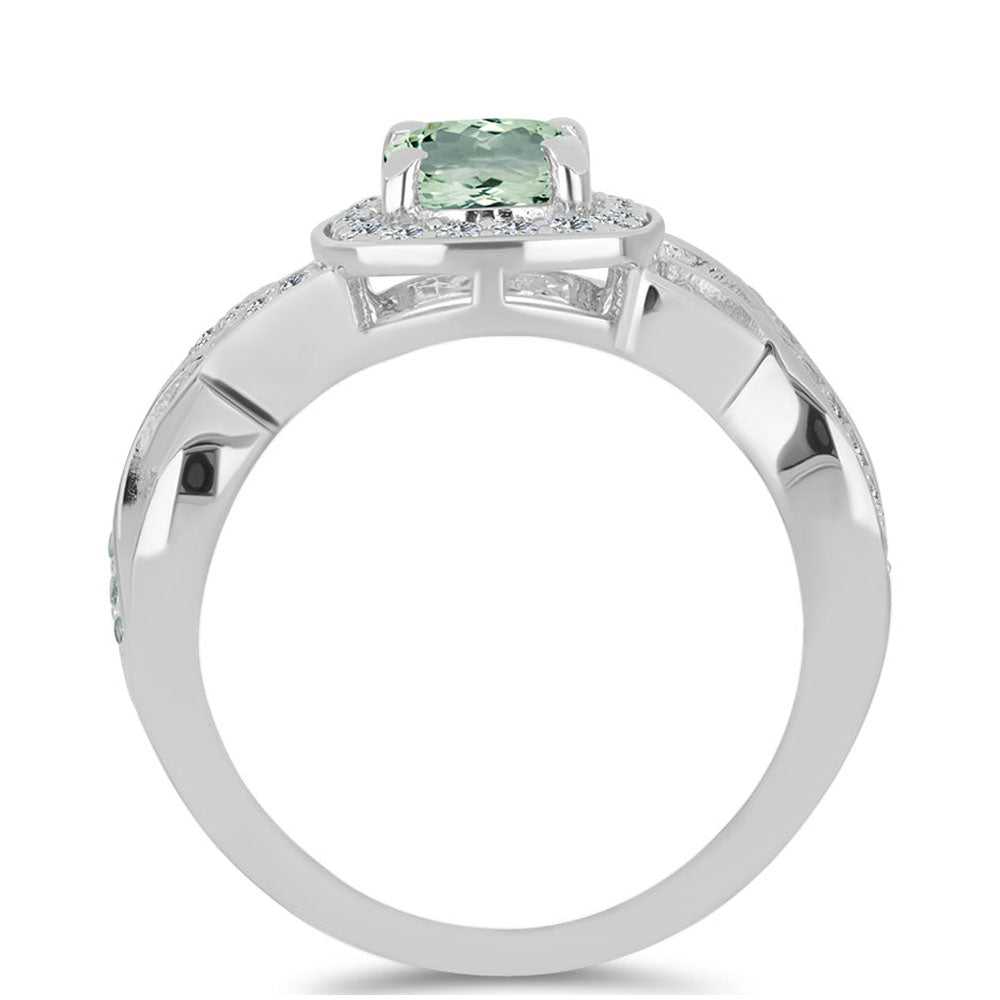 Anillo de Plata con Amatista Verde y Topacio Blanco