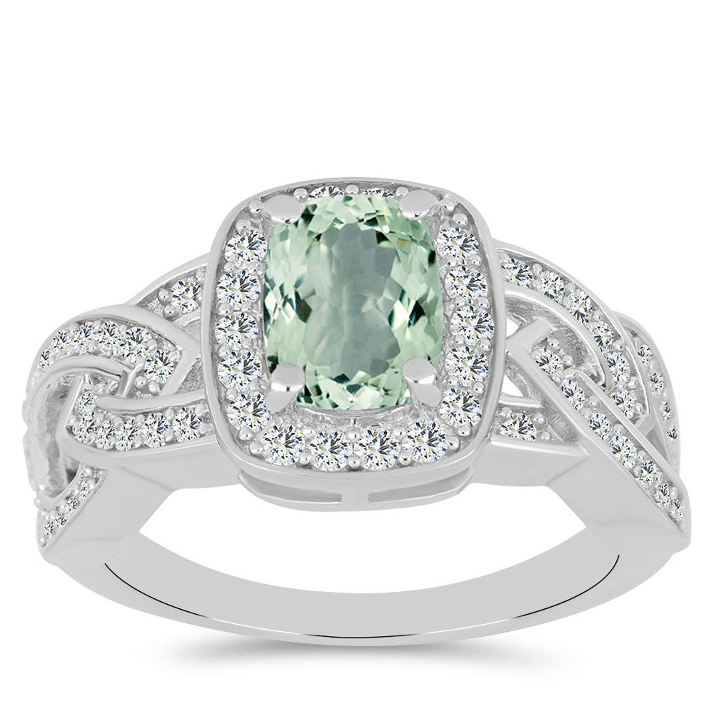 Anillo de Plata con Amatista Verde y Topacio Blanco