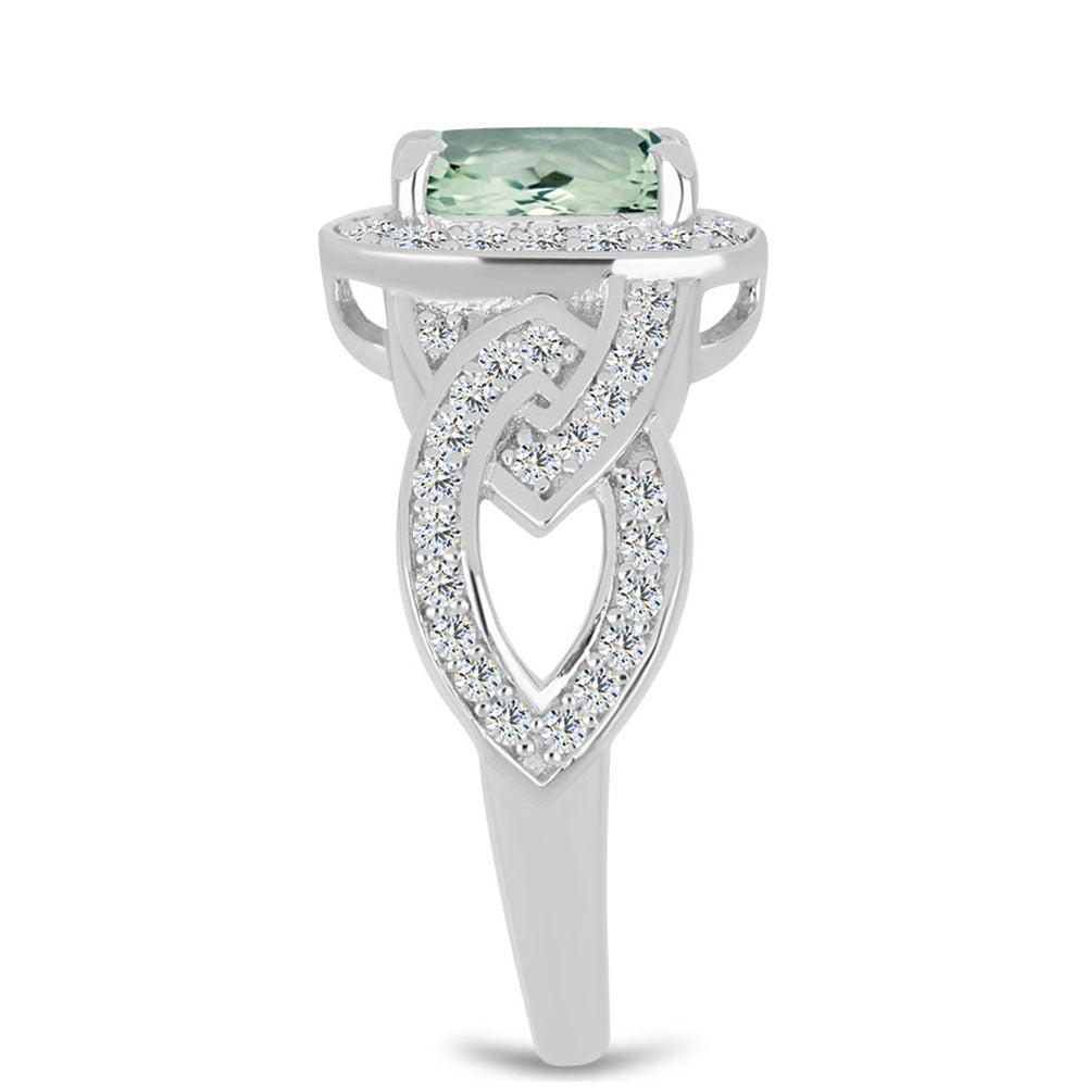 Anillo de Plata con Amatista Verde y Topacio Blanco 4 