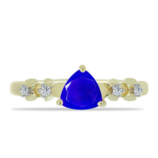 Anillo de Plata Bañada en Oro con Ágata azul y Topacio Blanco