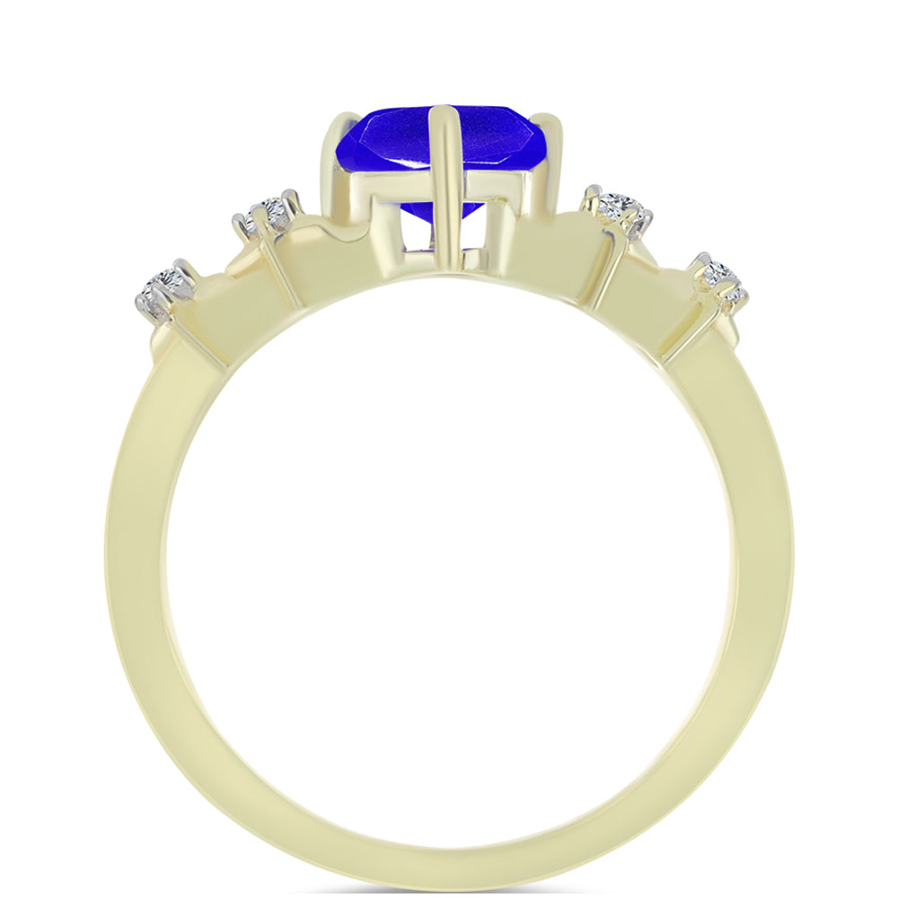 Anillo de Plata Bañada en Oro con Ágata azul y Topacio Blanco 2 