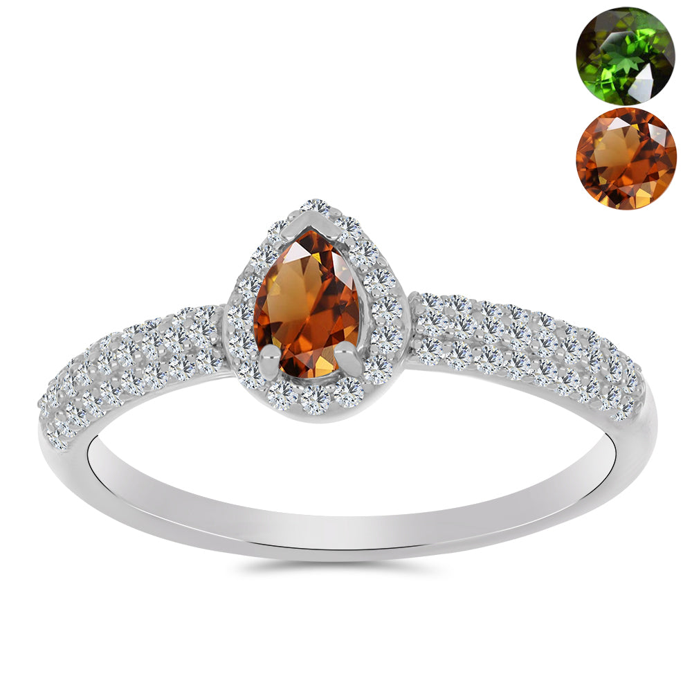 Anillo de Plata con Zultanita de Anatolia certificado y cultivado en laboratorio y Topacio Blanco 3 