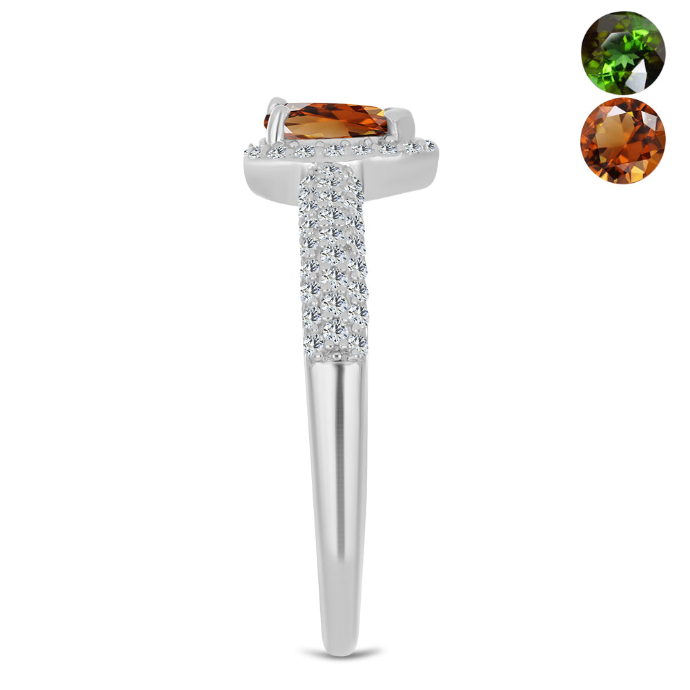 Anillo de Plata con Zultanita de Anatolia certificado y cultivado en laboratorio y Topacio Blanco 4 