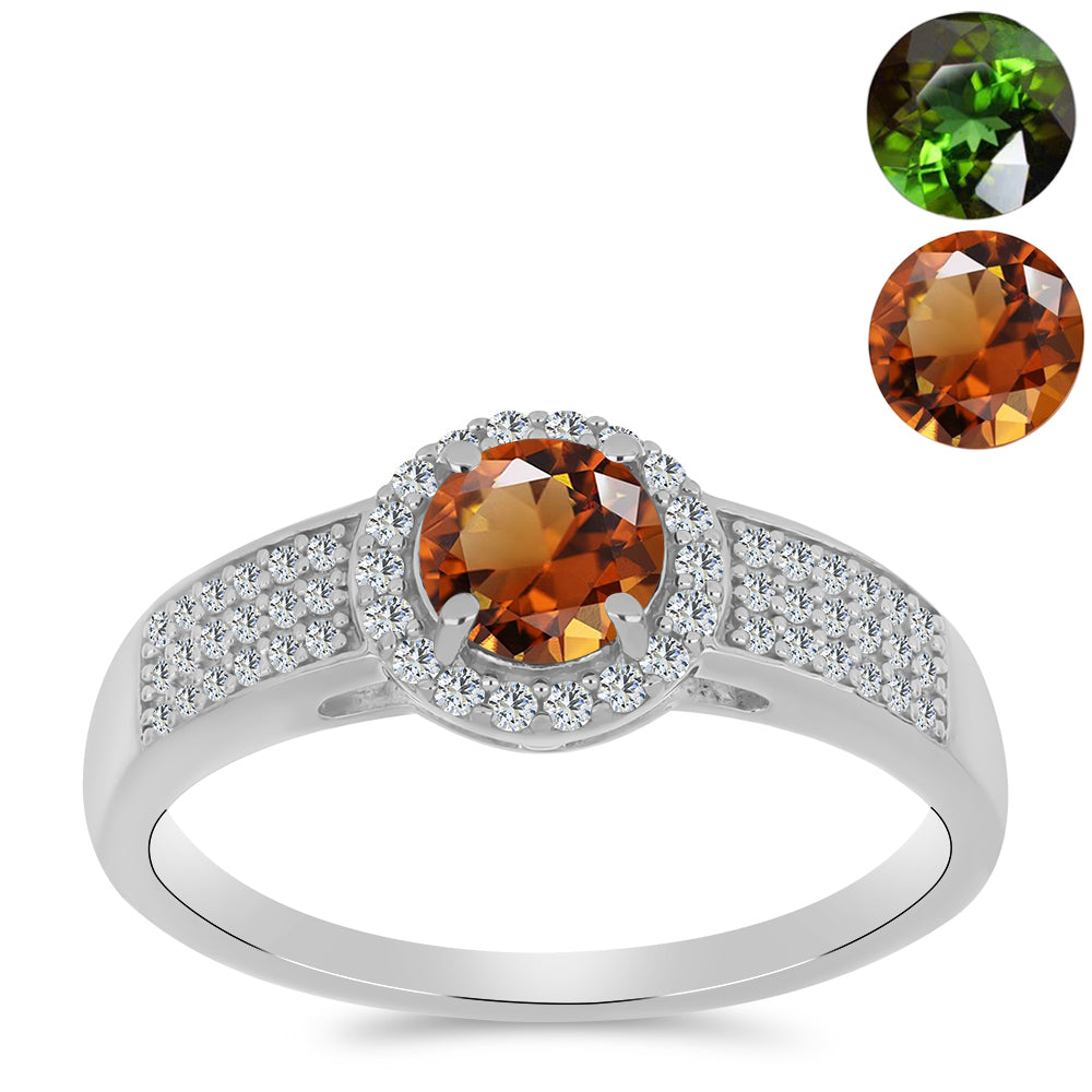 Anillo de Plata con Zultanita de Anatolia certificado y cultivado en laboratorio y Topacio Blanco 3 