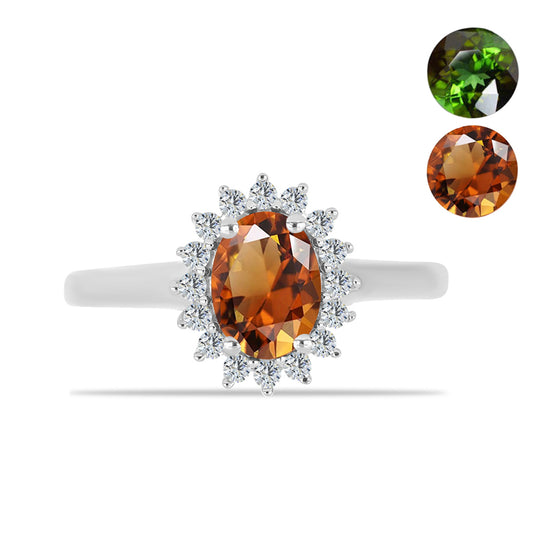 Anillo de Plata con Zultanita de Anatolia certificado y cultivado en laboratorio y Topacio Blanco