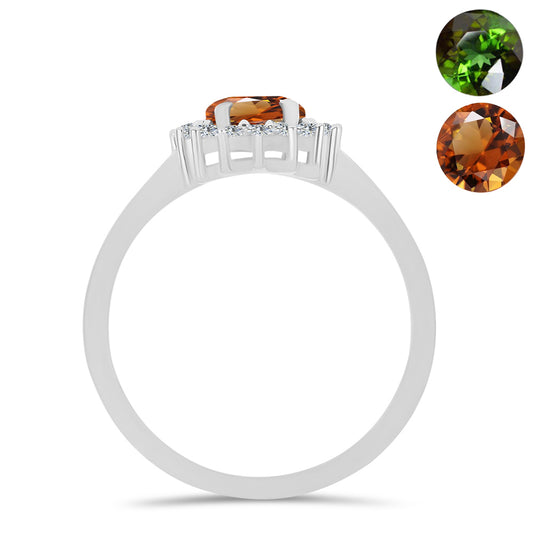 Anillo de Plata con Zultanita de Anatolia certificado y cultivado en laboratorio y Topacio Blanco