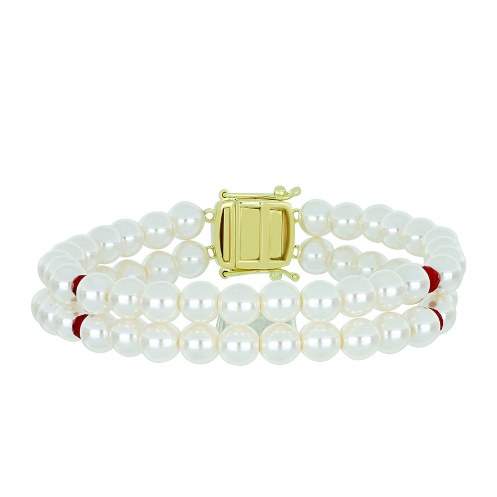 Pulsera de Plata Bañada en Oro con Perla de Agua Dulce y Rubí de Madagascar