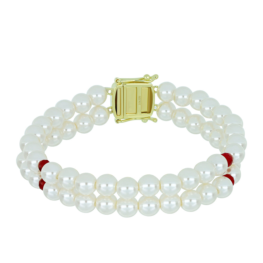 Pulsera de Plata Bañada en Oro con Perla de Agua Dulce y Rubí de Madagascar 1 