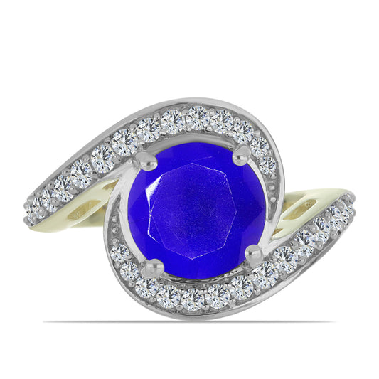 Anillo de Plata Bañada en Oro con Ágata azul y Topacio Blanco
