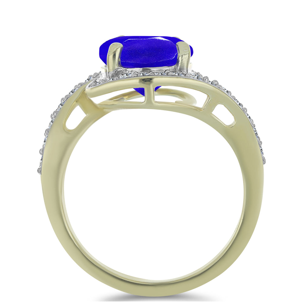 Anillo de Plata Bañada en Oro con Ágata azul y Topacio Blanco