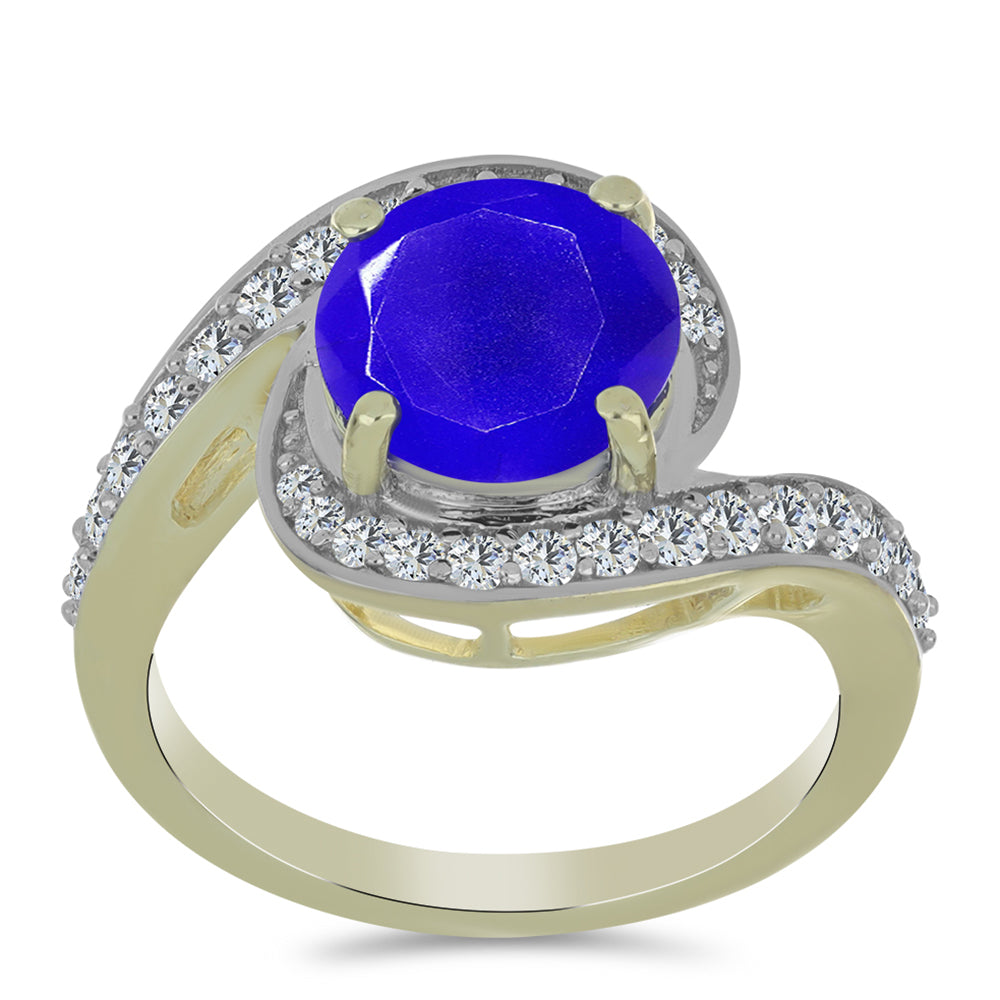Anillo de Plata Bañada en Oro con Ágata azul y Topacio Blanco