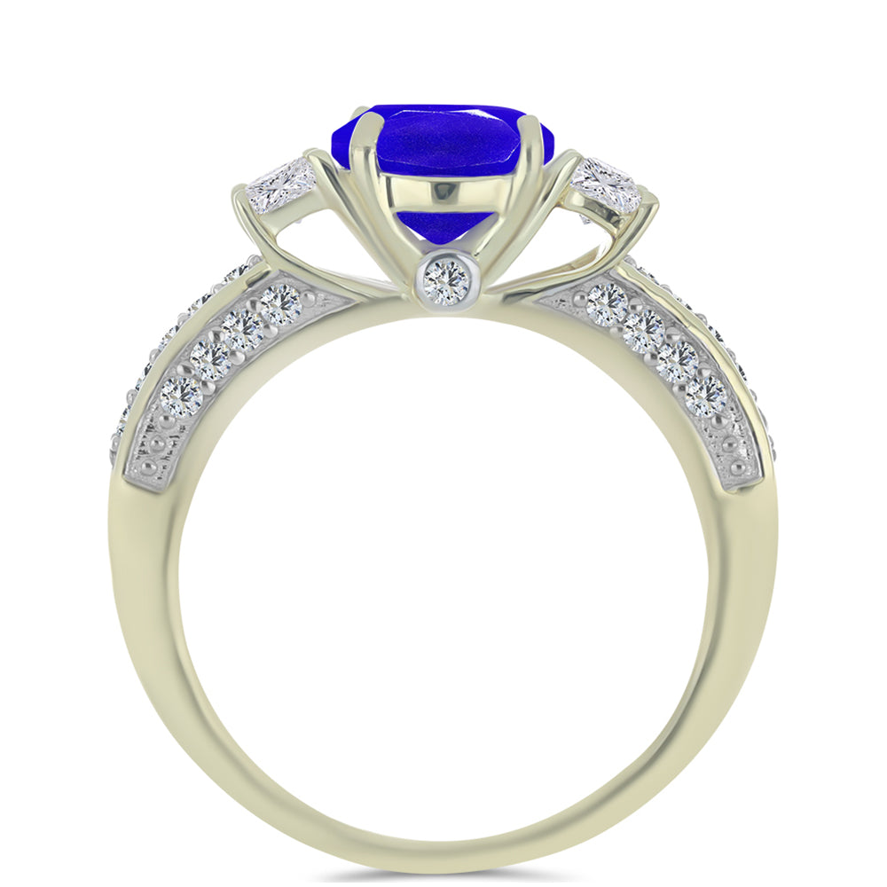 Anillo de Plata Bañada en Oro con Ágata azul y Topacio Blanco 3 