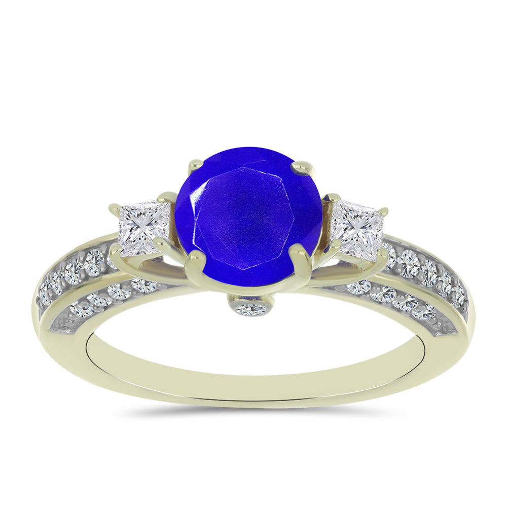 Anillo de Plata Bañada en Oro con Ágata azul y Topacio Blanco