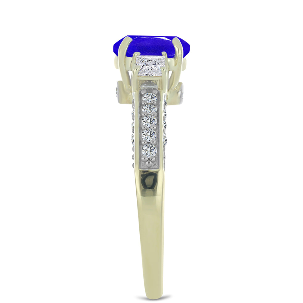 Anillo de Plata Bañada en Oro con Ágata azul y Topacio Blanco