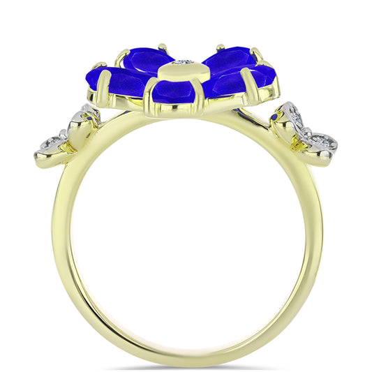 Anillo de Plata Bañada en Oro con Ágata azul y Topacio Blanco