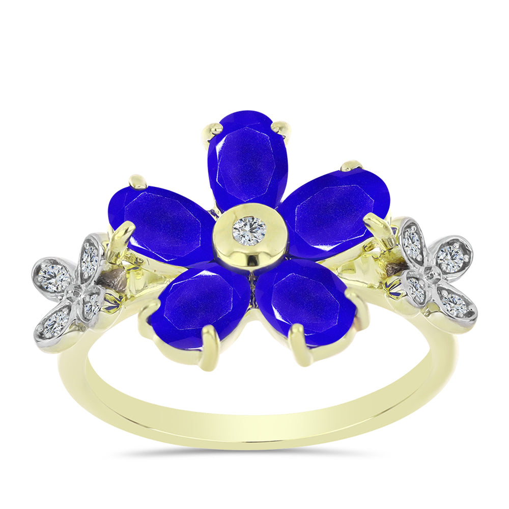 Anillo de Plata Bañada en Oro con Ágata azul y Topacio Blanco